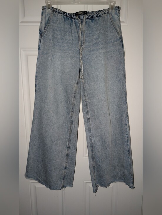 Rewash Denim - REWASH Denim Jeans Pull On Elastic Tie Top Baggy Wide Leg Size Small Blue EUC